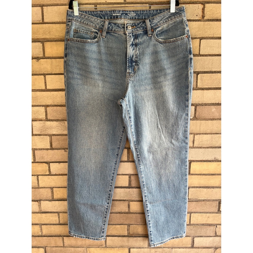 Old Navy OG Straight High Rise Jeans Size 14 Stretch Denim Mid Wash Blue